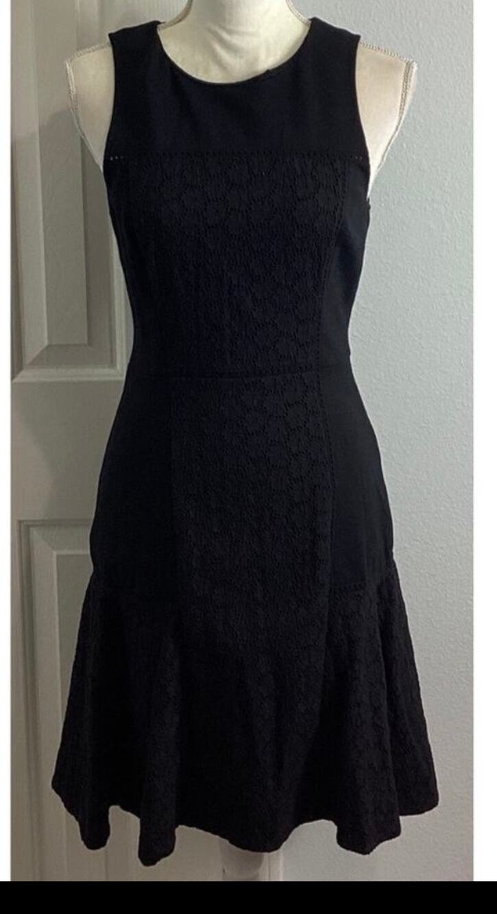 J.Crew Collection Size 0 Black Eyelet Ponte Fit Flare Dress - Picture 12 of 12